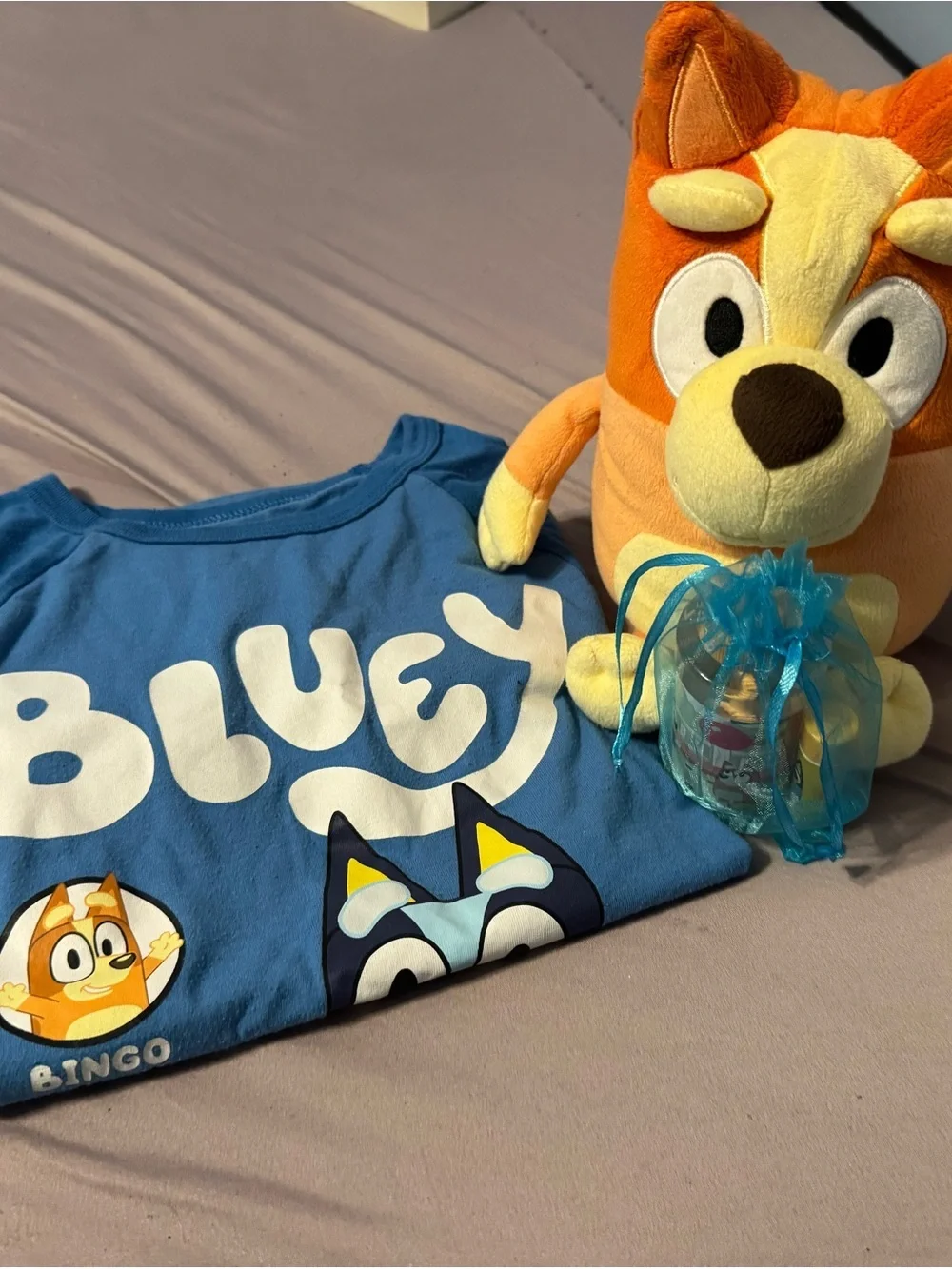 NEW Bluey Bundle! — TalkingBingo Plush, Bluey & Bingo Tee (Size 7) & Bubbles Set